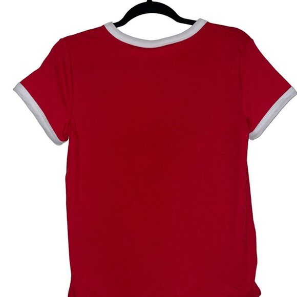 LuLaRoe Size 12 Kids Parker Tee • Solid Red w/White Trim • Americana Collection - Picture 4 of 13